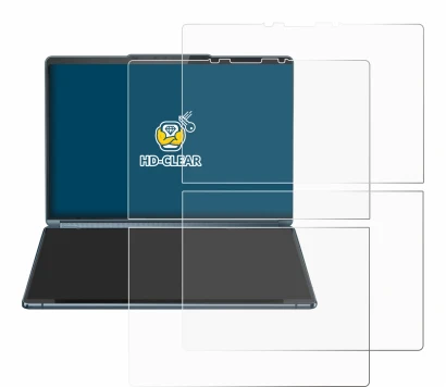 Abbildung des Geräts Lenovo Yoga Book 9i Gen 9 mit einer Vielzahl des Displayschutzes.