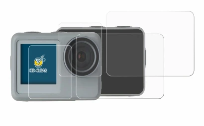 Abbildung des Geräts Rollei Actioncam 9s Plus mit einer Vielzahl des Displayschutzes.