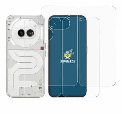 Abbildung des Geräts Nothing Phone (2a) (Display+Rückseite) mit einer Vielzahl des Displayschutzes.