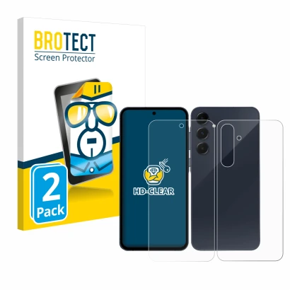 Vorderseite einer Produktverpackung mit dem Markenlogo BROTECT. Daneben ist das Gerät Samsung Galaxy A35 5G (Display+Rückseite