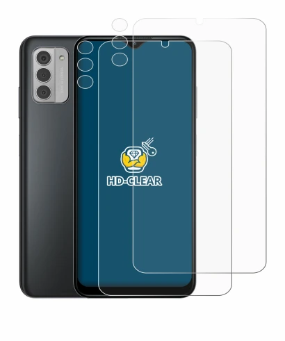 Abbildung des Geräts Nokia G42 5G (Display+Kamera) mit einer Vielzahl des Displayschutzes.