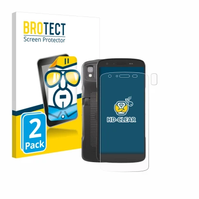 Vorderseite einer Produktverpackung mit dem Markenlogo BROTECT. Daneben ist das Gerät Zebra TC22 (Display+Kamera) mit dem zuge