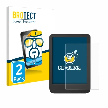 Vorderseite einer Produktverpackung mit dem Markenlogo BROTECT. Daneben ist das Gerät Tolino Shine 5 Color 2024 mit dem zugehö