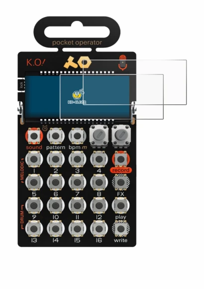 Abbildung des Geräts Teenage Engineering PO-33 K.O! mit einer Vielzahl des Displayschutzes.