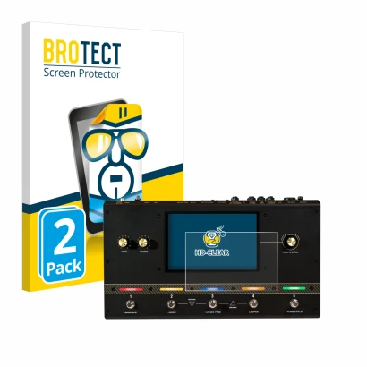 Vorderseite einer Produktverpackung mit dem Markenlogo BROTECT. Daneben ist das Gerät Headrush Core mit dem zugehörigen Displa