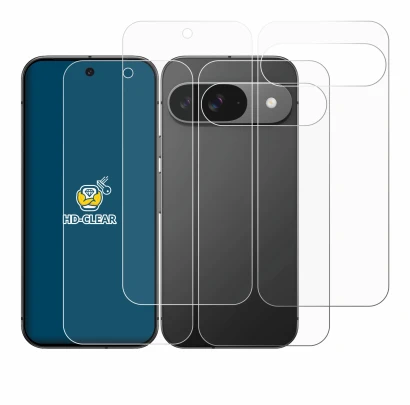 Abbildung des Geräts Google Pixel 9 (Display+Rückseite) mit einer Vielzahl des Displayschutzes.