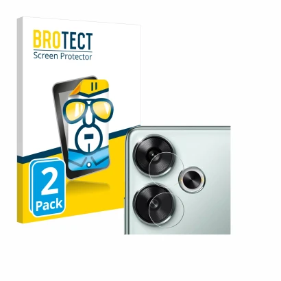 Vorderseite einer Produktverpackung mit dem Markenlogo BROTECT. Daneben ist das Gerät Xiaomi Poco F6 (nur Kameraschutz) mit de