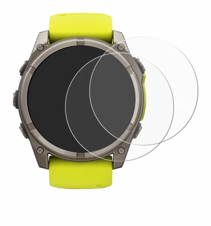 Abbildung des Geräts Garmin Fenix 8 Solar (51 mm) mit einer Vielzahl des Displayschutzes.