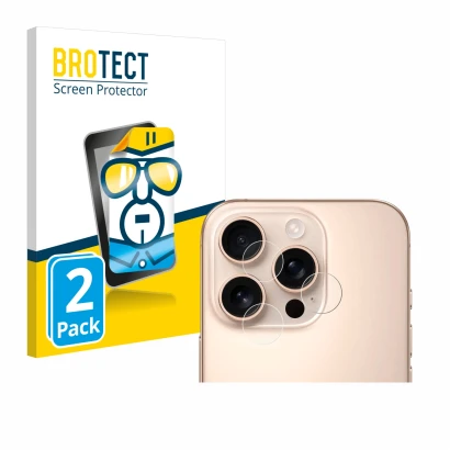 Vorderseite einer Produktverpackung mit dem Markenlogo BROTECT. Daneben ist das Gerät Apple iPhone 16 Pro Max (NUR Kameraschut