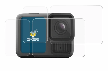 Abbildung des Geräts GoPro Hero 13 Black mit einer Vielzahl des Displayschutzes.