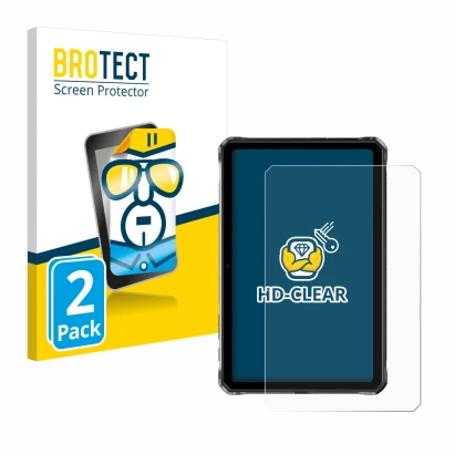 Vorderseite einer Produktverpackung mit dem Markenlogo BROTECT. Daneben ist das Gerät Doogee R10 mit dem zugehörigen Displaysc