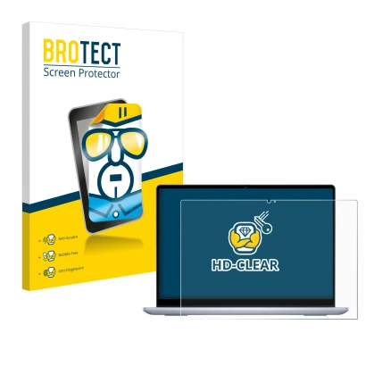 Vorderseite einer Produktverpackung mit dem Markenlogo BROTECT. Daneben ist das Gerät Dell Inspiron 14 7445 2-in-1 mit dem zug