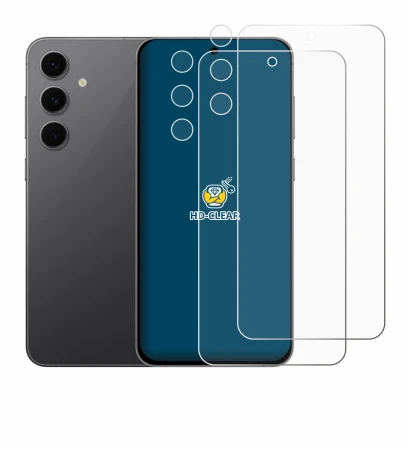 Abbildung des Geräts Samsung Galaxy S24 FE (Display+Kamera) mit einer Vielzahl des Displayschutzes.