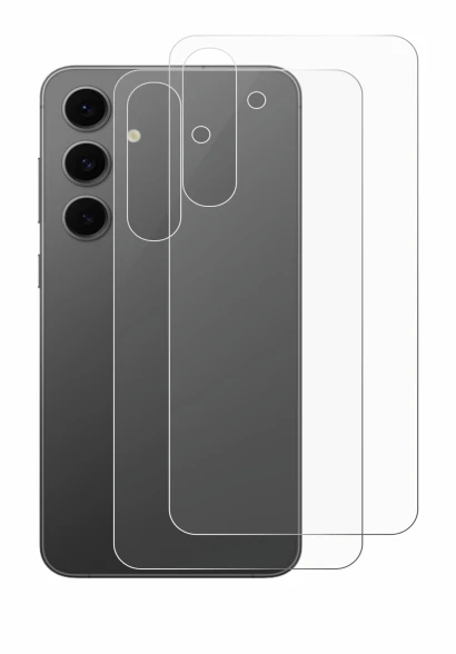 Abbildung des Geräts Samsung Galaxy S24 FE (Rückseite) mit einer Vielzahl des Displayschutzes.