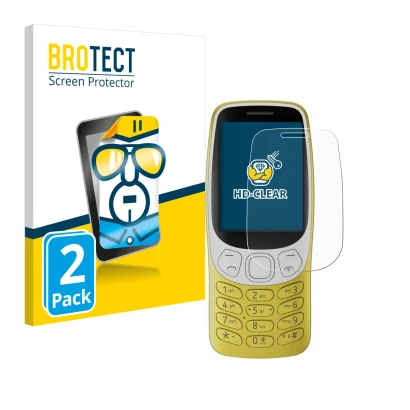 Vorderseite einer Produktverpackung mit dem Markenlogo BROTECT. Daneben ist das Gerät Nokia 3210 mit dem zugehörigen Displaysc