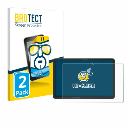 Vorderseite einer Produktverpackung mit dem Markenlogo BROTECT. Daneben ist das Gerät Lenovo Chromebook Duet 11M889 mit dem zu