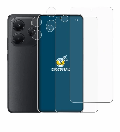 Abbildung des Geräts Xiaomi Redmi Note 14 (Display+Kamera) mit einer Vielzahl des Displayschutzes.