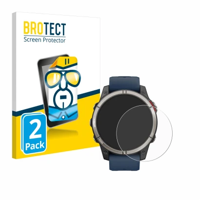 Vorderseite einer Produktverpackung mit dem Markenlogo BROTECT. Daneben ist das Gerät Garmin quatix 7 Pro mit dem zugehörigen 