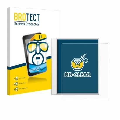 Vorderseite einer Produktverpackung mit dem Markenlogo BROTECT. Daneben ist das Gerät Boox Note Max mit dem zugehörigen Displa