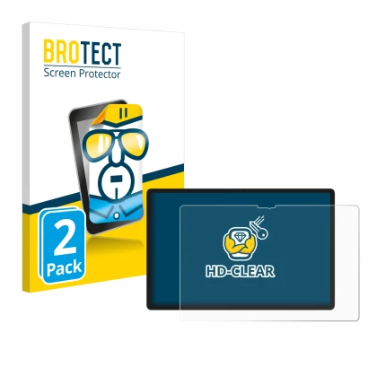 Vorderseite einer Produktverpackung mit dem Markenlogo BROTECT. Daneben ist das Gerät Lenovo Yoga Tab 2025 mit dem zugehörigen