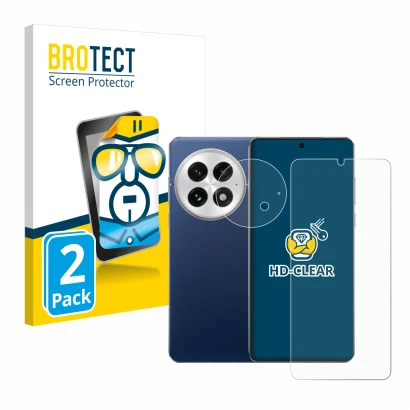 Vorderseite einer Produktverpackung mit dem Markenlogo BROTECT. Daneben ist das Gerät OnePlus 13 (Display+Kamera) mit dem zuge