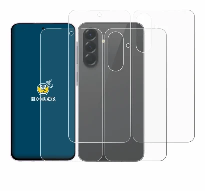 Abbildung des Geräts Samsung Galaxy A56 5G (Display+Rückseite) mit einer Vielzahl des Displayschutzes.