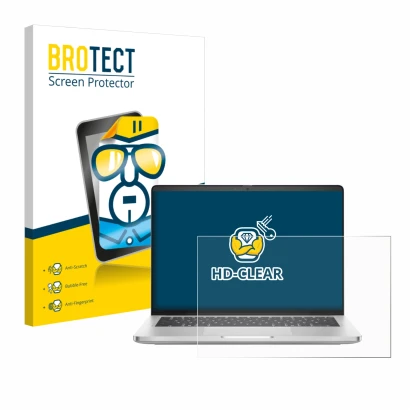 Vorderseite einer Produktverpackung mit dem Markenlogo BROTECT. Daneben ist das Gerät Dell Pro 14 Plus PB14250 mit dem zugehör