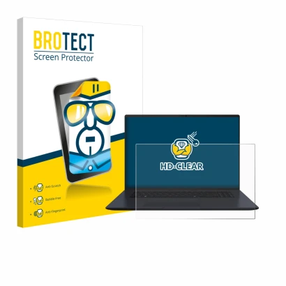 Vorderseite einer Produktverpackung mit dem Markenlogo BROTECT. Daneben ist das Gerät ASUS Vivobook 18 M1807 mit dem zugehörig