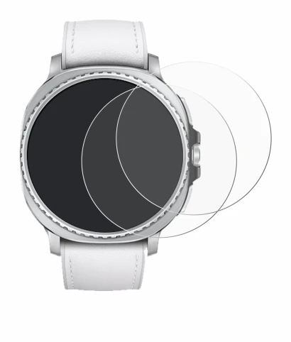 Abbildung des Geräts Samsung Galaxy Watch 8 Classic (46 mm) mit einer Vielzahl des Displayschutzes.
