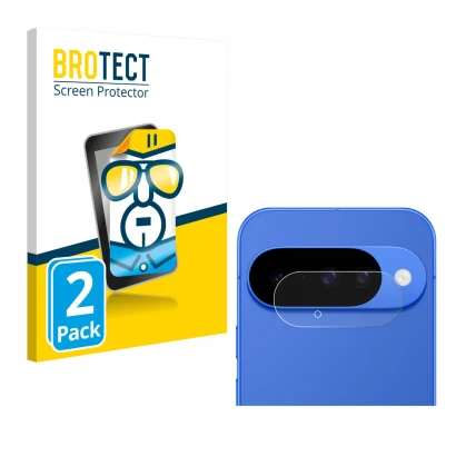 Vorderseite einer Produktverpackung mit dem Markenlogo BROTECT. Daneben ist das Gerät Google Pixel 10 (NUR Kameraschutz) mit d