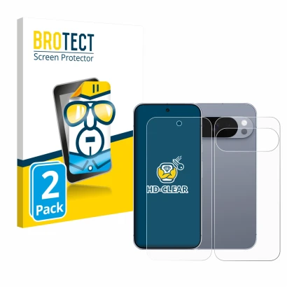 Vorderseite einer Produktverpackung mit dem Markenlogo BROTECT. Daneben ist das Gerät Google Pixel 10 Pro (Display+Rückseite) 