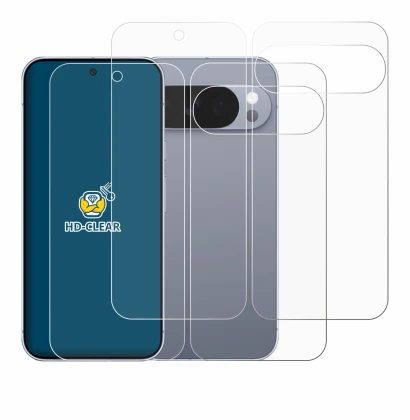 Abbildung des Geräts Google Pixel 10 Pro (Display+Rückseite) mit einer Vielzahl des Displayschutzes.