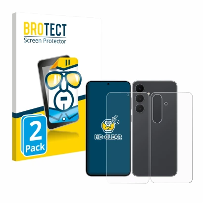 Vorderseite einer Produktverpackung mit dem Markenlogo BROTECT. Daneben ist das Gerät Samsung Galaxy S25 FE (Display+Rückseite