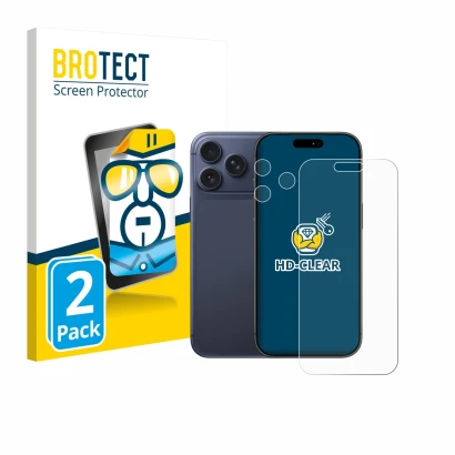 Vorderseite einer Produktverpackung mit dem Markenlogo BROTECT. Daneben ist das Gerät Apple iPhone 17 Pro Max (Display+Kamera)