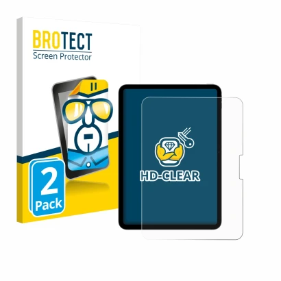 Vorderseite einer Produktverpackung mit dem Markenlogo BROTECT. Daneben ist das Gerät Apple iPad Pro 11" 2025 mit dem zugehöri