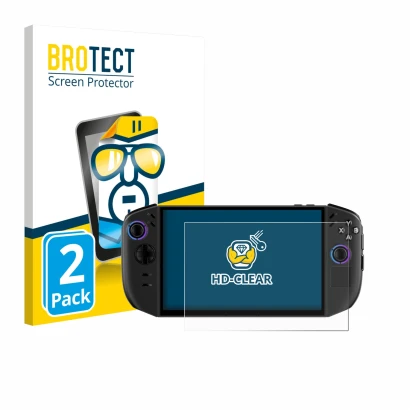 Vorderseite einer Produktverpackung mit dem Markenlogo BROTECT. Daneben ist das Gerät Lenovo Legion Go Gen 2 mit dem zugehörig