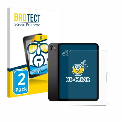 Vorderseite einer Produktverpackung mit dem Markenlogo BROTECT. Daneben ist das Gerät Apple iPad Pro 11" 2025 (Display+Kamera)