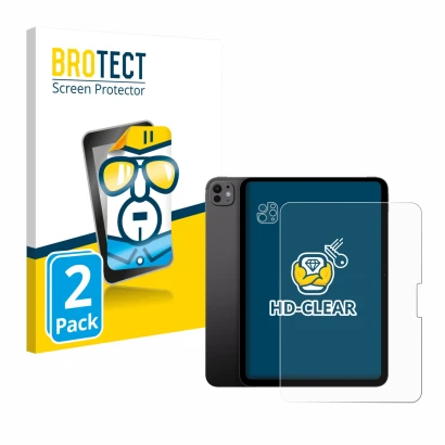 Vorderseite einer Produktverpackung mit dem Markenlogo BROTECT. Daneben ist das Gerät Apple iPad Pro 11" 2024 (Display+Kamera)