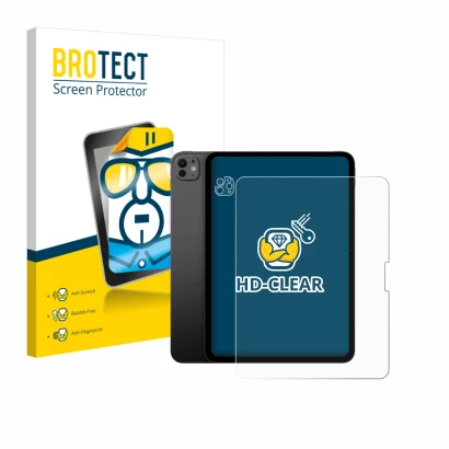 Vorderseite einer Produktverpackung mit dem Markenlogo BROTECT. Daneben ist das Gerät Apple iPad Pro 13" 2024 (Display+Kamera)