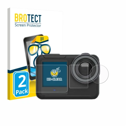 Vorderseite einer Produktverpackung mit dem Markenlogo BROTECT. Daneben ist das Gerät SVBONY SVGO3 4K mit dem zugehörigen Disp