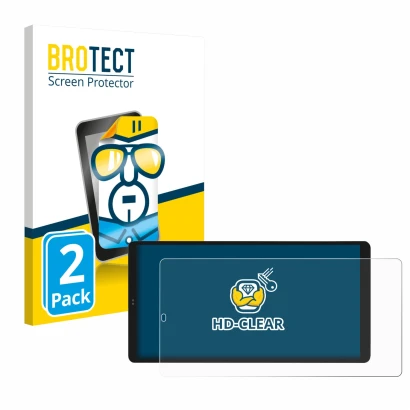 Vorderseite einer Produktverpackung mit dem Markenlogo BROTECT. Daneben ist das Gerät Shelly Wall Display X2i mit dem zugehöri