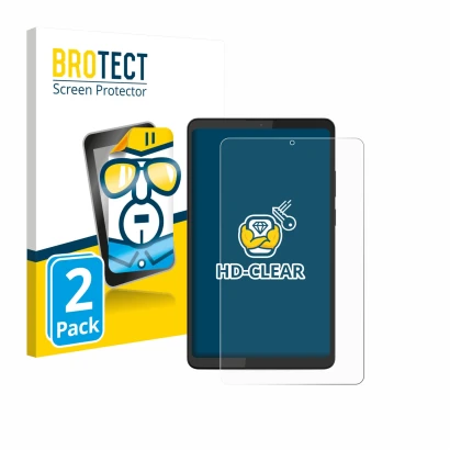 Vorderseite einer Produktverpackung mit dem Markenlogo BROTECT. Daneben ist das Gerät Lenovo Tab K9 mit dem zugehörigen Displa