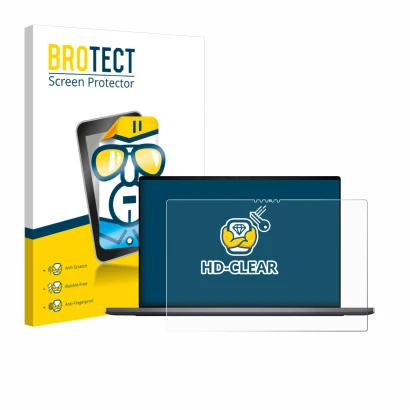 Vorderseite einer Produktverpackung mit dem Markenlogo BROTECT. Daneben ist das Gerät Dell XPS 16 DA16260 mit dem zugehörigen 