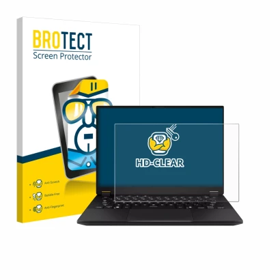 Vorderseite einer Produktverpackung mit dem Markenlogo BROTECT. Daneben ist das Gerät ASUS TUF Gaming A14 mit dem zugehörigen 