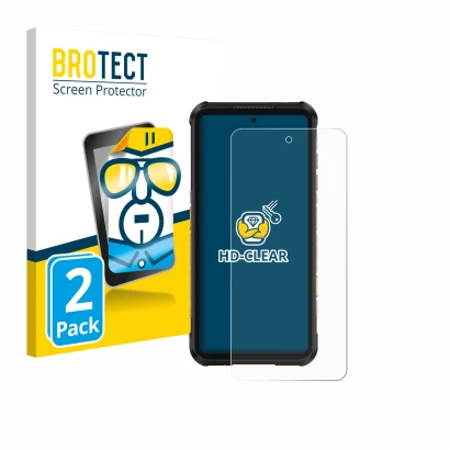 Vorderseite einer Produktverpackung mit dem Markenlogo BROTECT. Daneben ist das Gerät Ulefone RugOne Xever 7 Pro mit dem zugeh