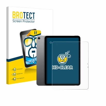 Vorderseite einer Produktverpackung mit dem Markenlogo BROTECT. Daneben ist das Gerät Apple iPad Air 13" M4 2026 (Display+Kame