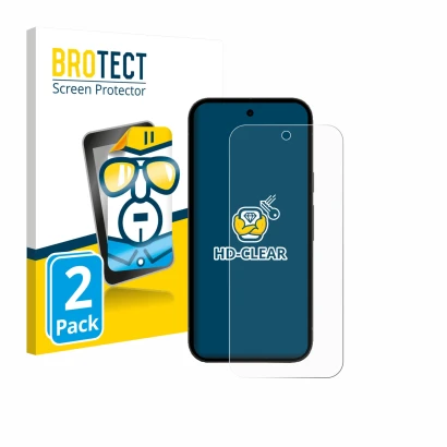 Vorderseite einer Produktverpackung mit dem Markenlogo BROTECT. Daneben ist das Gerät Google Pixel 10a (case-friendly) mit dem