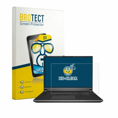 Vorderseite einer Produktverpackung mit dem Markenlogo BROTECT. Daneben ist das Gerät Schenker KEY 18 Pro E25 mit dem zugehöri