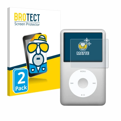 Vorderseite einer Produktverpackung mit dem Markenlogo BROTECT. Daneben ist das Gerät Apple iPod classic 160 GB (7. Gen.) mit 
