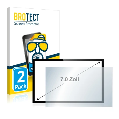 Vorderseite einer Produktverpackung mit dem Markenlogo BROTECT. Daneben ist das Gerät mit dem zugehörigen Displayschutz abgebi
